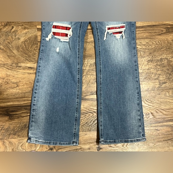 Judy Blue Mid Rise Bootcut Jeans Women's 16W Plaid Patch Adult New - Picture 5 of 14